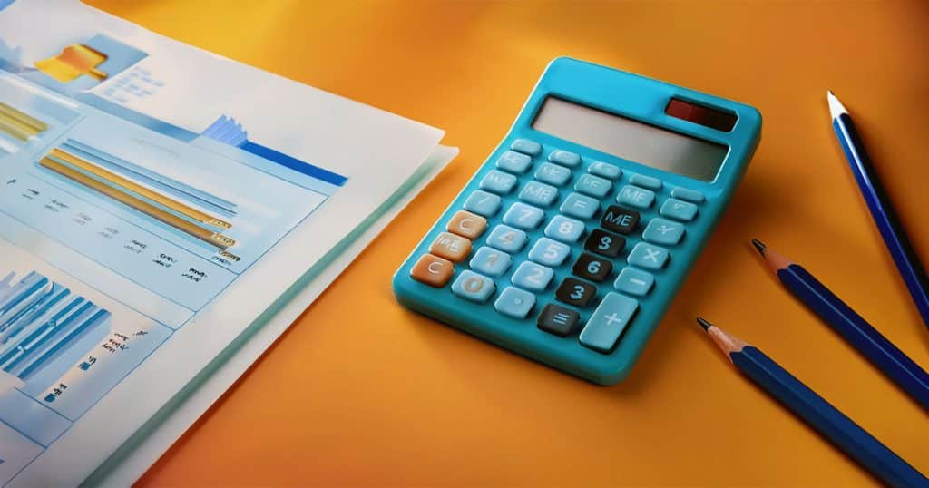 Blue calculator on orange desk