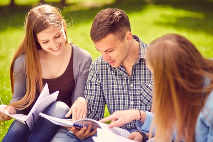 Law school students at a university campus.