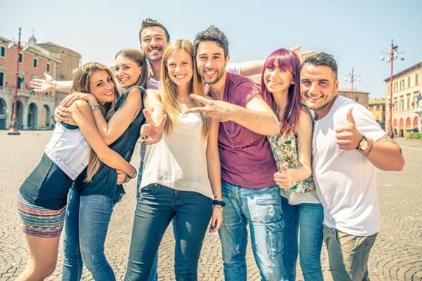 Guide to university success: happy, student friends.