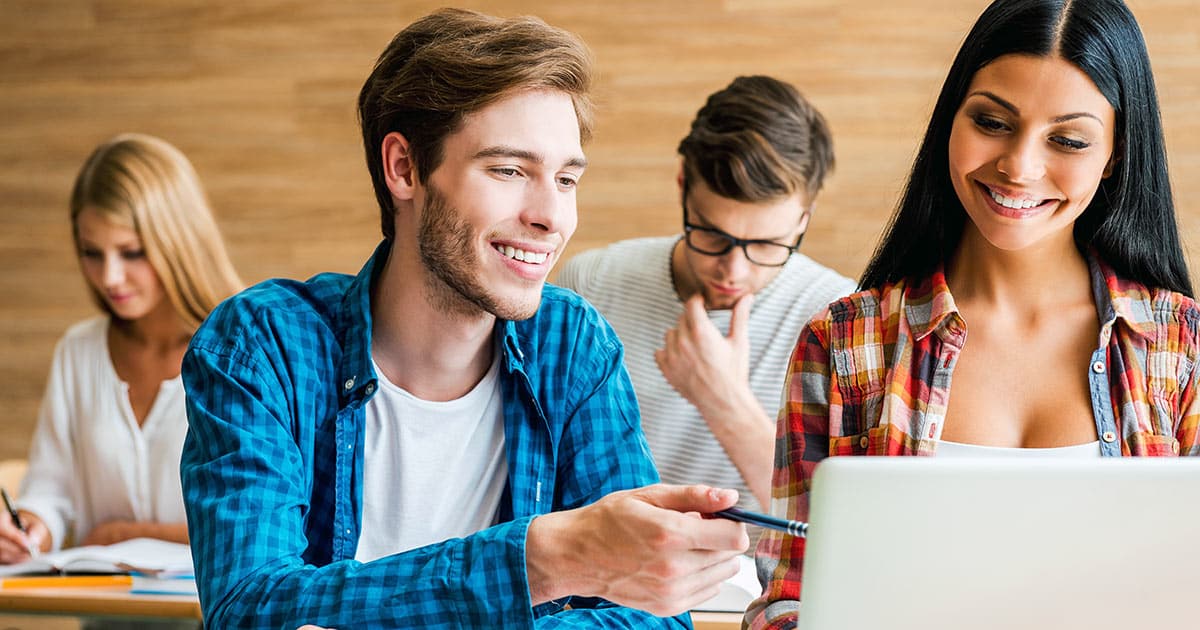 University classroom with students working cooperatively